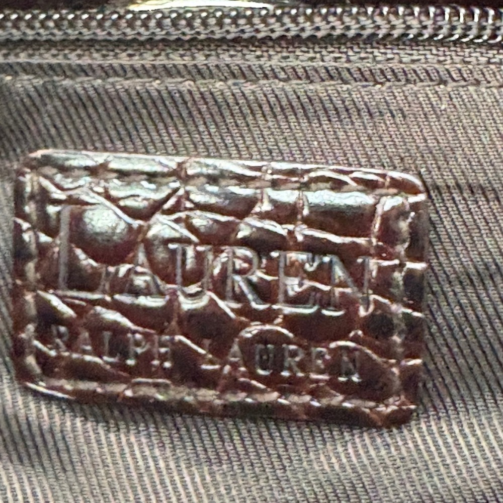 Ralph Lauren Brown Leather Croc Embossed Shoulder Bag RL Logo Hobo Handbag - Picture 11 of 16